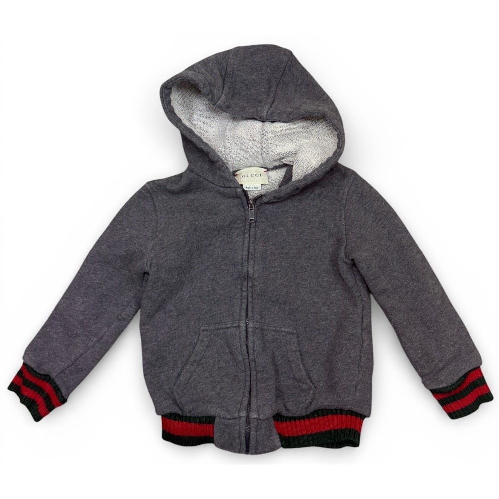 Gucci Sweatshirt Toddler 18-24 Months Gray Red Green Stripe Trim Full Zip Hoodie
